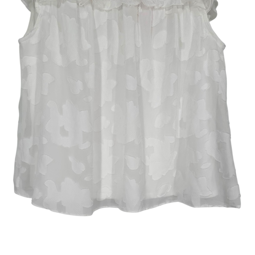 LC Lauren Conrad White Floral Flutter Cap Sleeve Blouse Medium Ruffle Trim Top - Picture 4 of 13